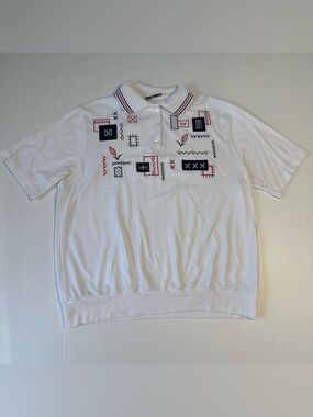 Vintage BonWorth Embroidered Polo Shirt Geometric Abstract Wear Retro Grandpa